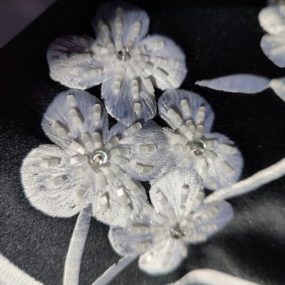 Vintage Cache Black & White Embroidered Beaded Formal Gown Dress W/Shawl Scarf 4 - Picture 11 of 16